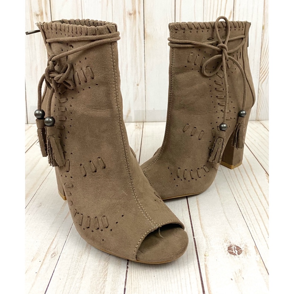 Peep Toe Suede Booties by Bamboo Sz 7